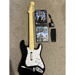 PlayStation 2 PS2 Rock Band Fender Stratocaster Guitar BUNDLE W Dongle Rockband